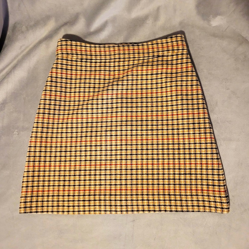 J.CREW Tweed Plaid Mini Skirt High Rise Lined Zipper Beige Black Orange 6 NWT